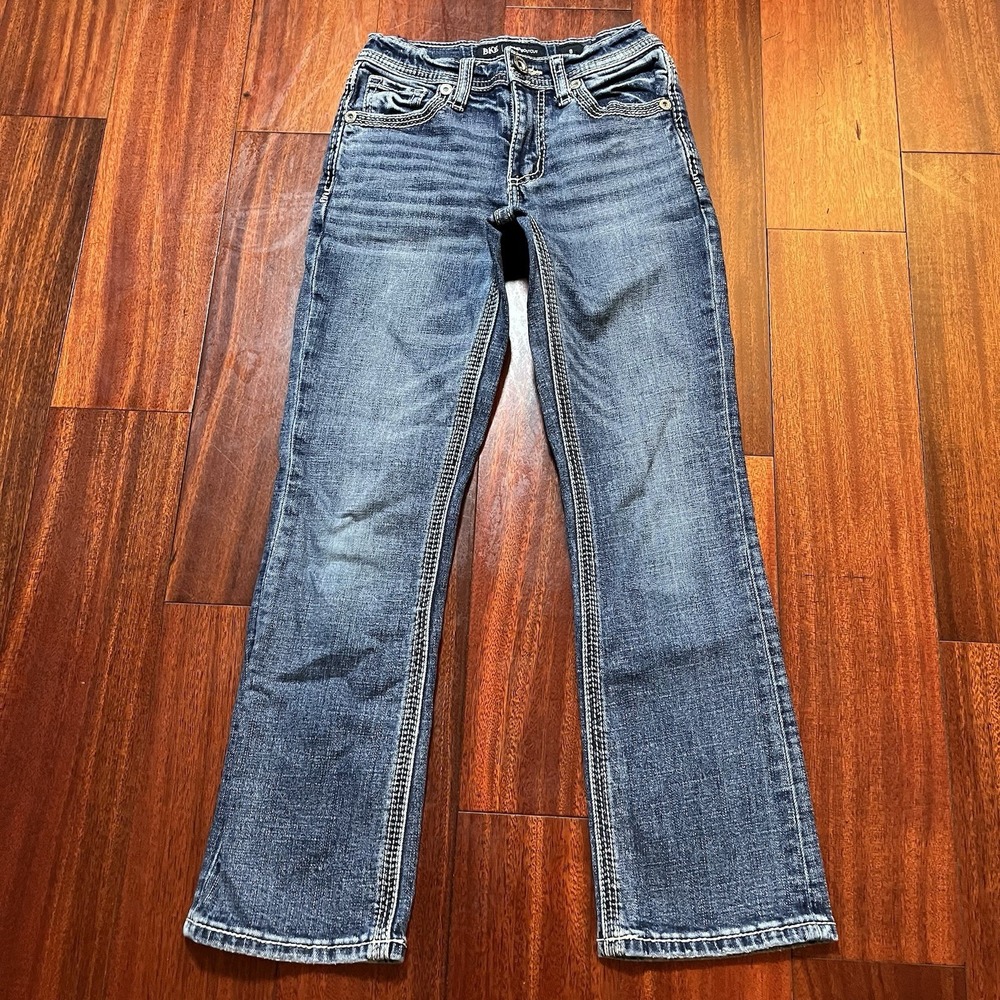BKE Jeans Youth Boys Kids 8 22x24 Blue Medium Wash Fade Grunge Connor Bootcut